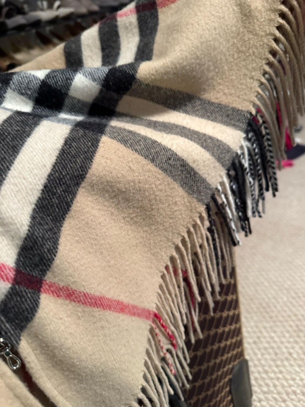 Burberry Beige, Black & Red Plaid Zip Poncho - Picture 6 of 7